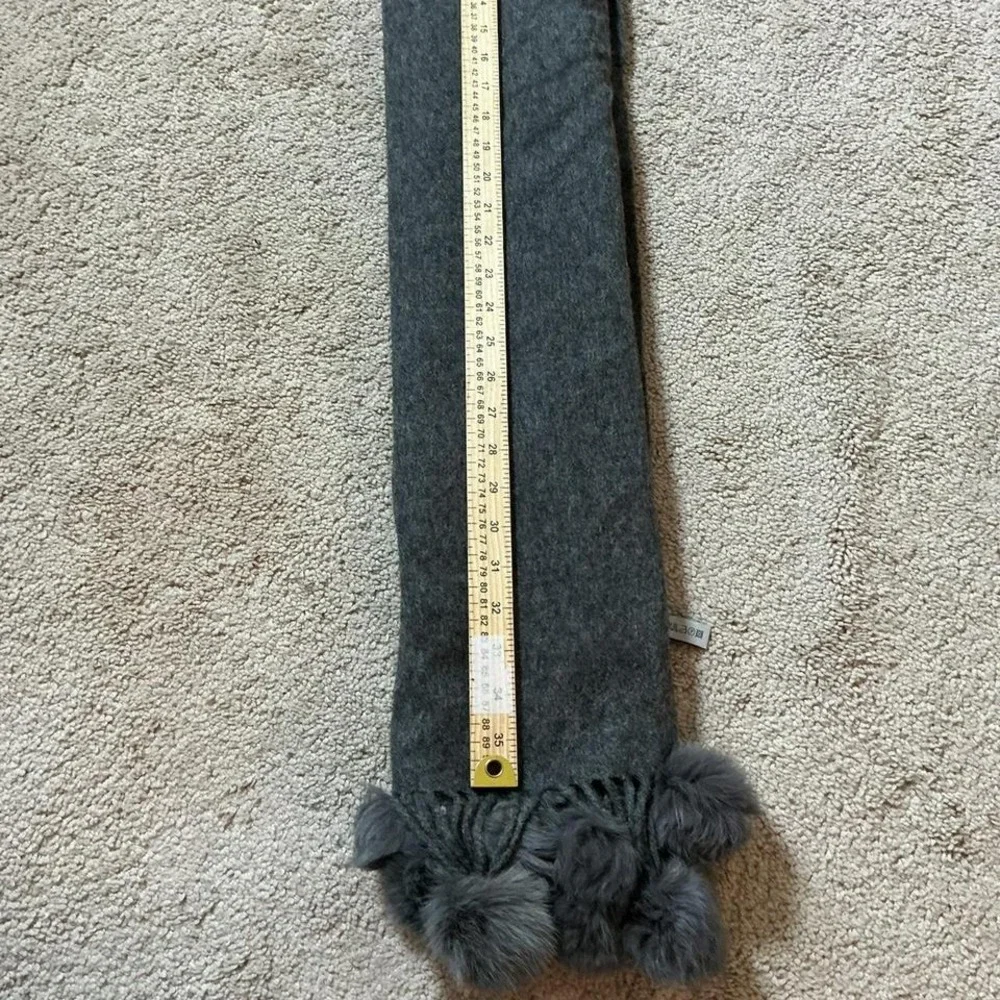 Luxury Grey Wool Fur Blend Scarf‎ with Pom Pom Tassels
